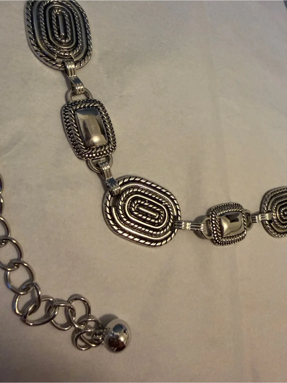 NEW Elan's Daughter Rectangle Oval Belt in Silver / 41 inches